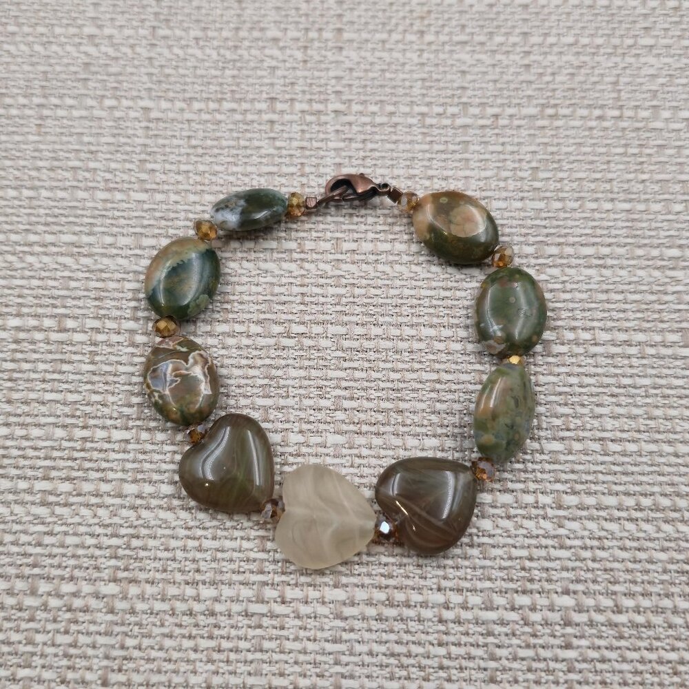 7 Inch Copper Polychrome Jasper And Agate Heart Bracelet A7276